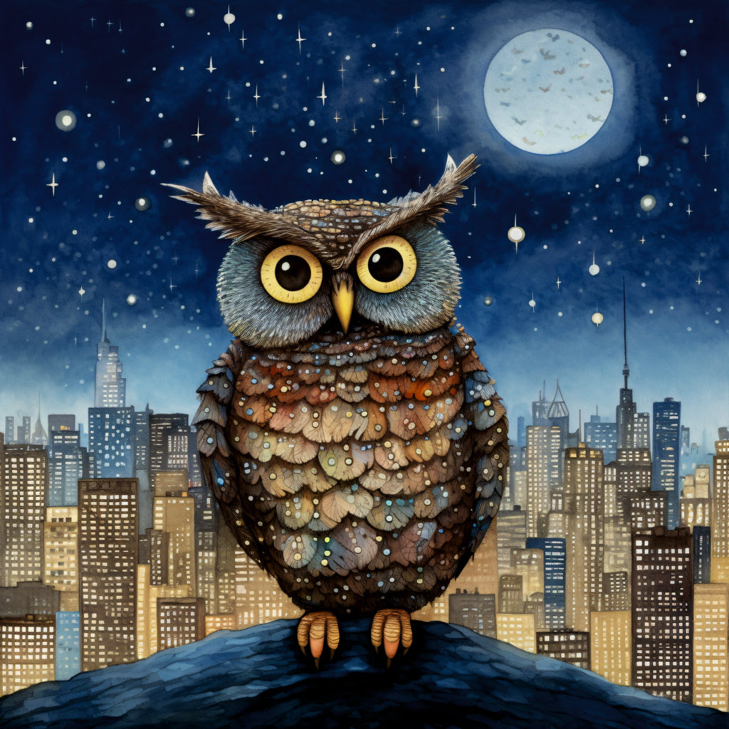 Owl with cityscape background art
